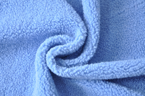 Ο μπλε πολυεστέρας sherpa 100% faux ή με το μαλλί 150cm CW ή τη διευθετήσιμη στρέβλωση έπλεξε το ύφασμα που ανακυκλώθηκε
